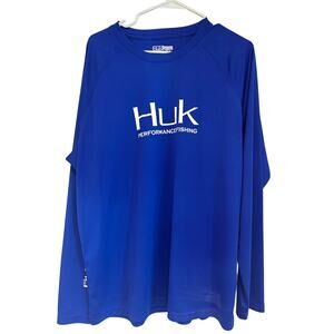 Huk Men's Long Sleeve Performance Fishing Shirt - Royal Blue with White Logo